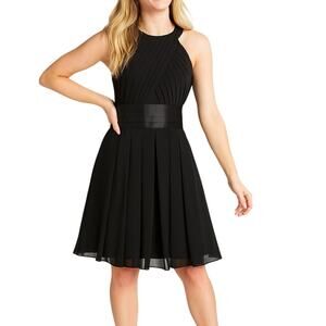 White House Black Market Black Pleated Satin Band Cocktail Dress Sz4 LBD